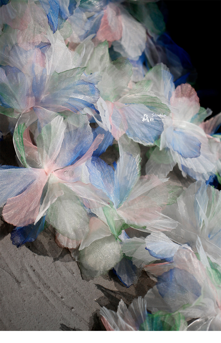 Кайма 冰花 幻彩蓝绿色立体大花朵童装头饰装饰手工diy胸花服装辅料花边