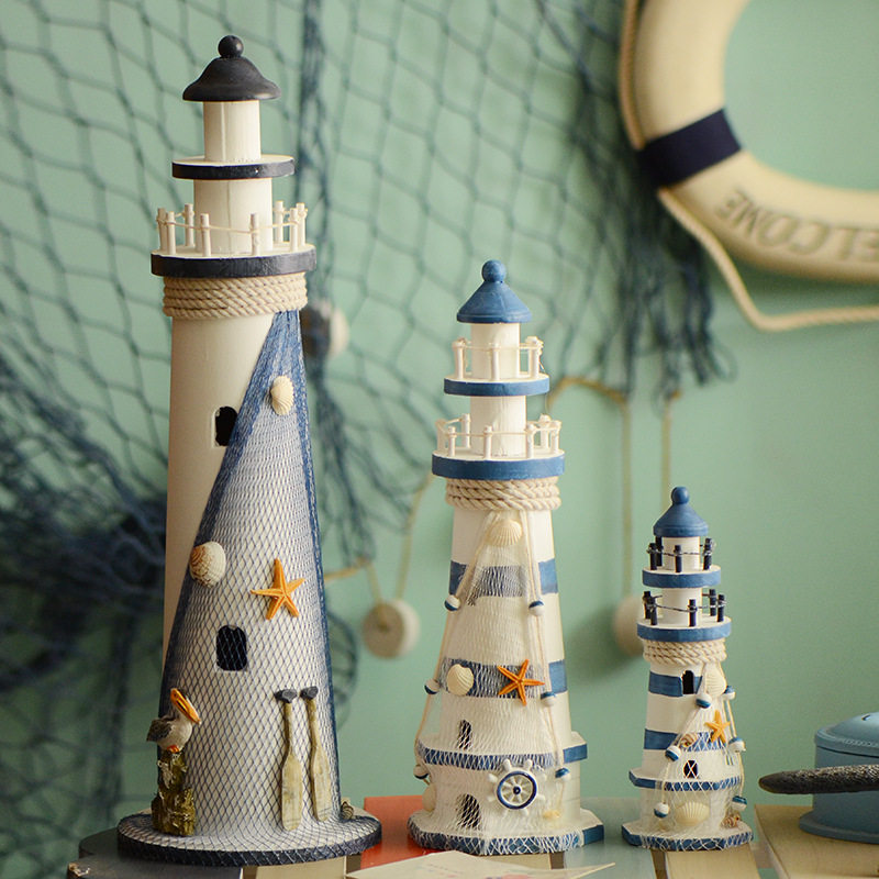Mediterranean wooden old lighthouse ornaments, home decorations, creative marine style decorations, watchtowers