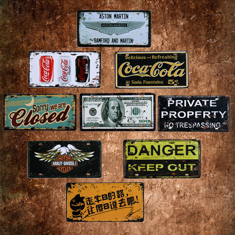 Industrial license plate retro decoration bar tin painting wall decoration coffee shop hanging painting dormitory wall decoration living room bedroom