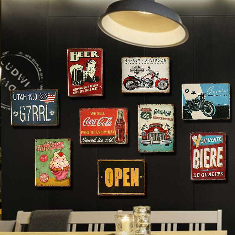 Retro Iron Art License Plate Sheet Metal Painting Cafe Bar Personality Wall Decoration Hanging Decoration Home Decoration Painting Industrial Wind