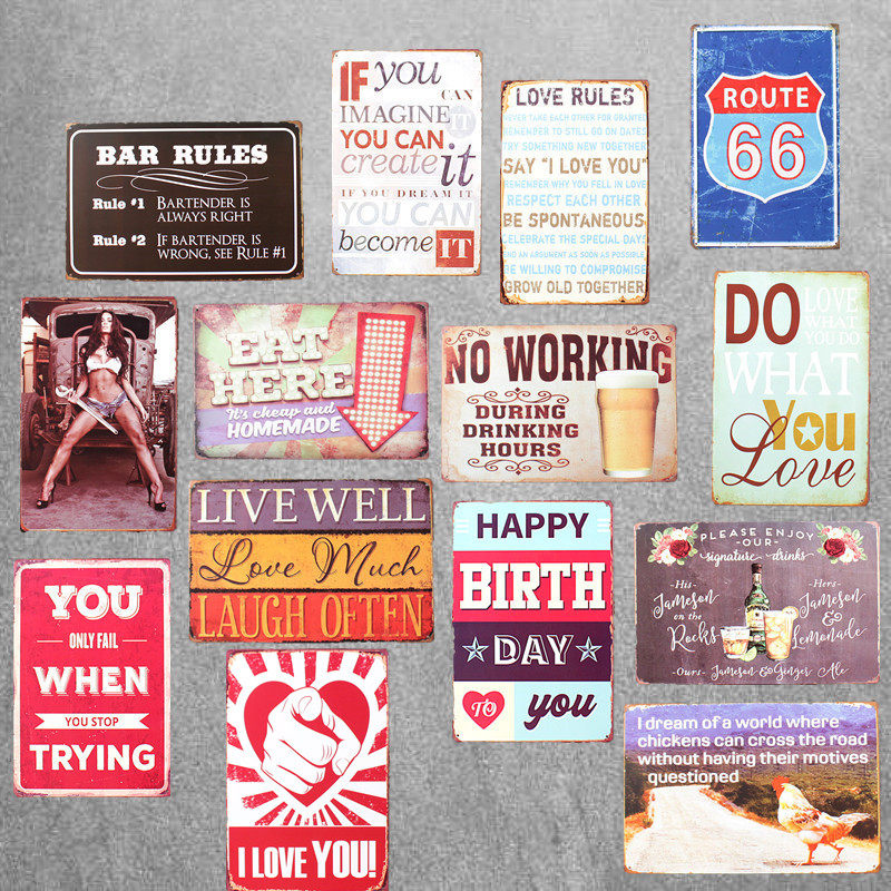 Nostalgic slogan tin painting wall decoration wall pendant living room background wall bedroom painting dining room wall painting