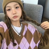 Wang Shaoshes shop Lingegu sweater Spring autumn outside wearing a retro style jacket head Lazy Harbor Wind V Collar Loose Jacket