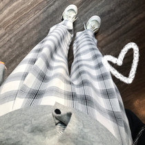 Wang maiden Shop plaid straight pants 2021 spring new high waist thin joker loose hanging wide legs thin pants