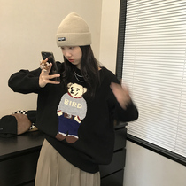 Wang Maidens shop bear sweater autumn and winter black soft glutinous Japanese lazy wind pullover loose padded sweater