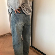 Wang Shaoshes store Straight Drum Jeans Women 2022 Spring Autumn New Loose High Waist Display Slim 100 Hitch Pants