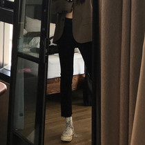 Wang Maidens shop tight slim jeans new black slim high waist nine points versatile micro horn small feet pants