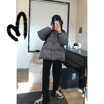 Wang Shaoshes shop Short-style down clothes 2022 New autumn and winter black plaid loose bread jacket