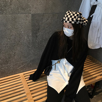 Wang Maidens shop fake two sweatshirts spring and autumn thin long sleeve design sense niche splicing round neck loose top