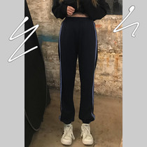 Wang Shaoshes shop bundle foot sports pants spring autumn season loose casual ash black loose straight cylinder student 100 lap pants