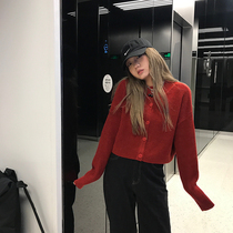 Shop knit cardiovert 2022 new red short Round Collar Loose with Lazy Wind Jacket Fur Coat 2022