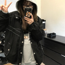 Wang Maidens shop black apricot jacket coat Spring and Autumn Tide niche retro loose versatile casual sports tooling