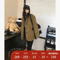 Wang Maidens shop woolen woolen suit jacket autumn and winter Curry Korean design sense niche senior temperament Leisure
