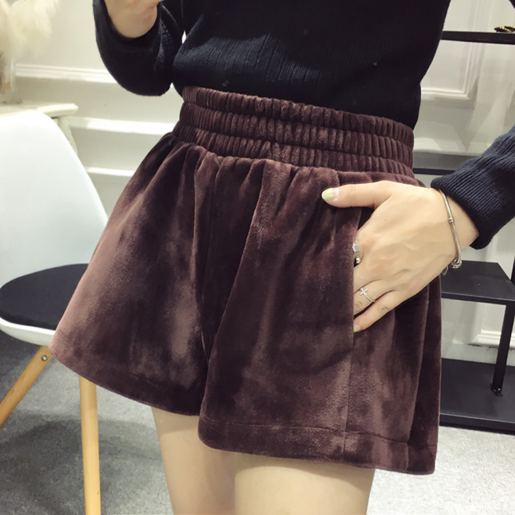 2018 quần short nhung mới của phụ nữ mùa thu đông mặc quần bốt mỏng cho sinh viên Hàn Quốc quần ống rộng thời trang nữ