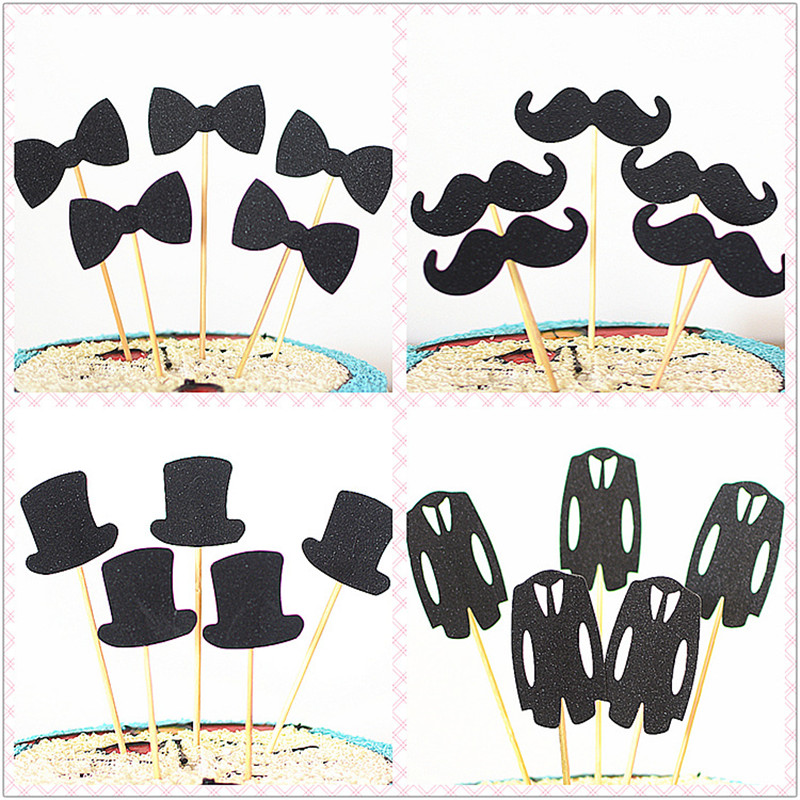 Cake Decoration Beard Tie Birthday Cake Insert Flag Inserts Sweet Pint Wedding Celebration Cake Table Decoration Black West Suit