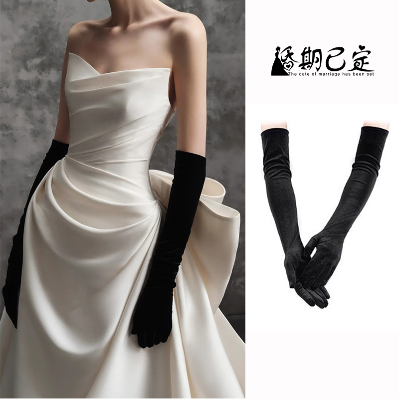 Black Velvet Gloves, Vintage Hepburn Style, Bridal Wedding Dress, Wedding Sleeves, Arm Cover, Photo Shoot, French Performance