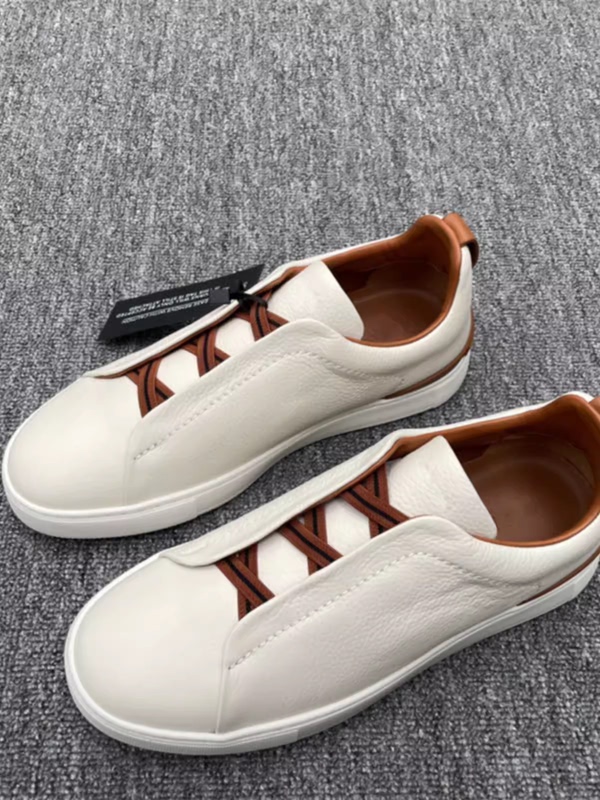 Z Brand Cross-Elastic Men's Sneakers, Genuine Leather Low-Top White Shoes, Men's Slip-On Lazy Shoes, Driving Shoes