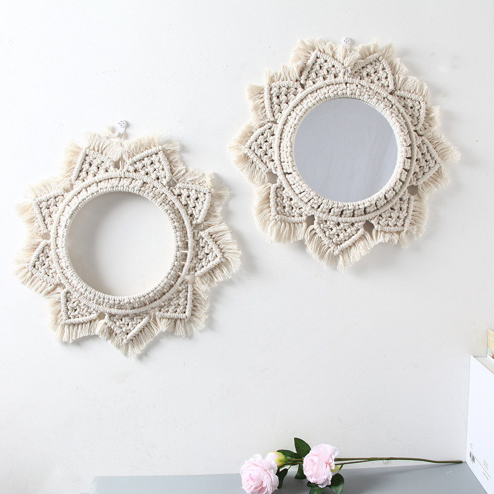 Makeup Decorative Mirror Finished Products Ins Hand-woven Pendant Wall Room Living-room Sofa Min Shuangguan Wall Decoration