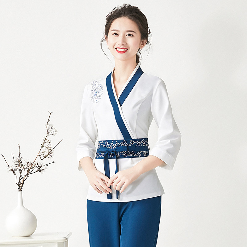 Tangyue Autumn and Winter Beauty Salon Beautician Foot Bath Foot Therapy SPA Health Female Technician Seven-Quarter Sleeve Overalls Set