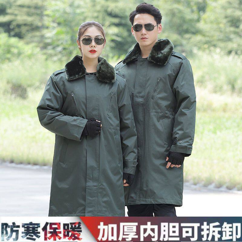 Military coat men's winter thickened lengthened section green cotton coat security cotton clothes woman detachable cold store chill-proof warm-Taobao