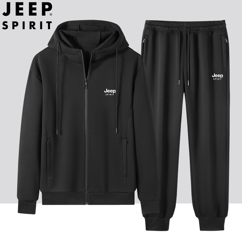 Jeep Jeep Pure Cotton Sports Suit Men's Autumn and Winter Thin Velvet Hooded Sweatshirt Jacket Loose Casual Running Two-Piece Set Jeep Jeep Pure Cotton Sports Suit Men's Autumn and Winter Thin Velvet Hooded Sweatshirt Jacket Loose Casual Running Two-Piece Set
