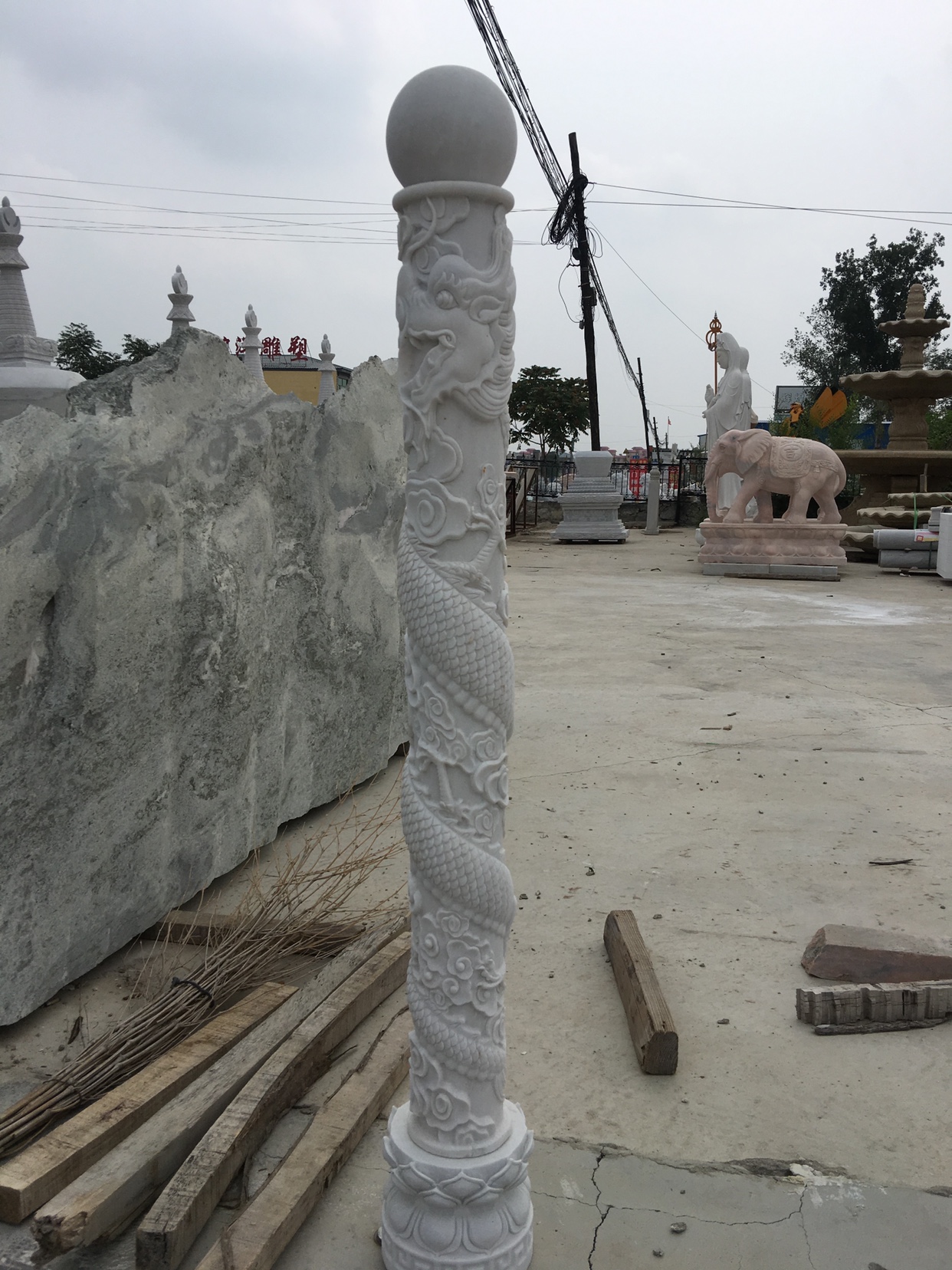 [USD 3539.64] Stone carving Dragon Pillar Marbley Pillar Square Culture