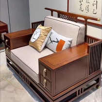 New Chinese style ebony wood home living room solid wood leather sofa full set hotel lobby simple retro furniture customization