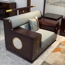 New Chinese style ebony wood home living room solid wood leather sofa combination simple Zen hotel villa furniture customization