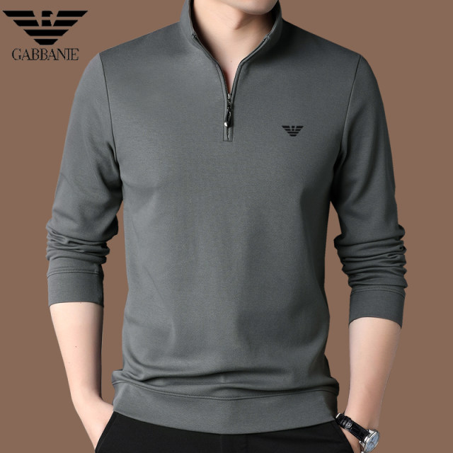 Chiamania high-end men's long-sleeved T-shirt pure cotton spring and autumn stand-up collar bottoming polo shirt men's sweater tide