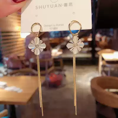 Ling's free space custom South Korea Dongdaemun same Cat's Eye Stone Flower Net red tassel jewelry