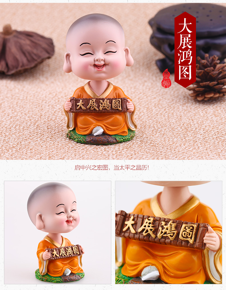 Âm thanh rung động cùng một đoạn bình tĩnh tu sĩ nhỏ trang trí xe lắc đầu búp bê xe búp bê phụ kiện xe hơi trang sức đu Phật - Ô tô nội thất Accesseries đồ trang trí xe ô tô