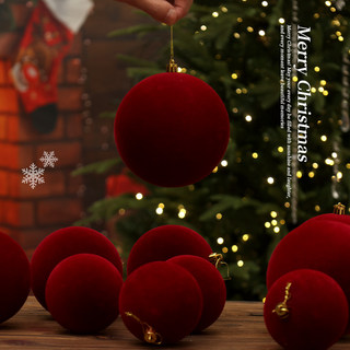 Flocked red ball christmas tree pendant