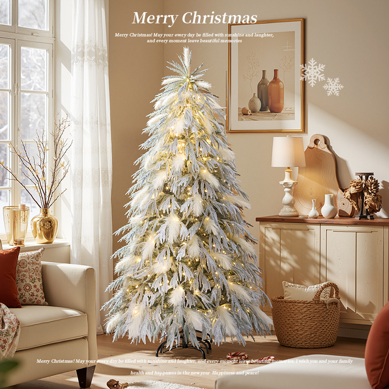 [Factory] Pe Mixed White Fir Flocking Christmas Tree 2026 New Model for Living Room Home Christmas Decoration