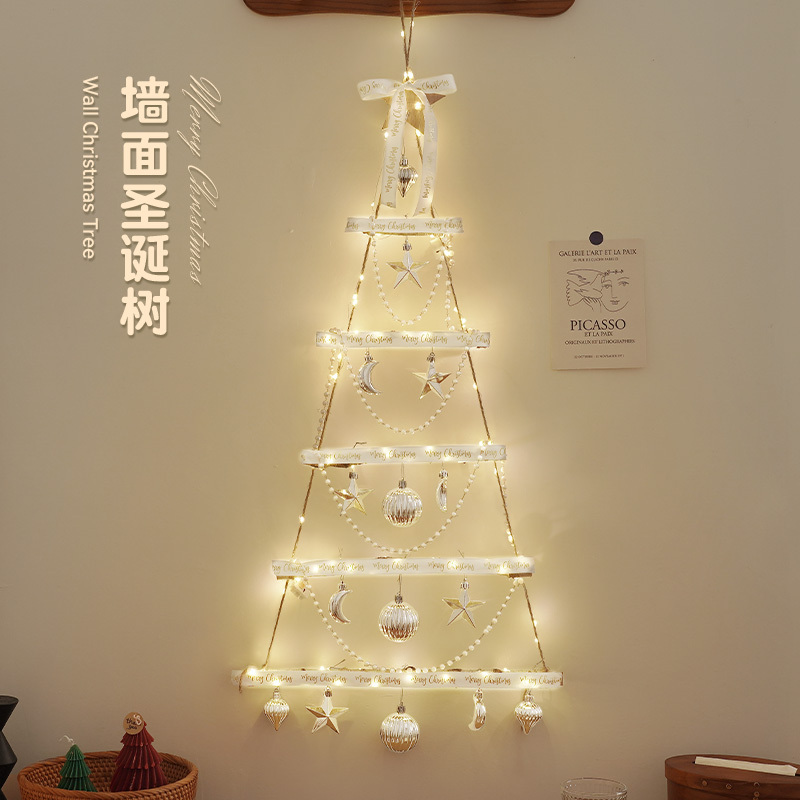 [Factory] Christmas Decoration Wall Wooden Christmas Tree DIY Material Kit Glowing Set Hanging Ornaments