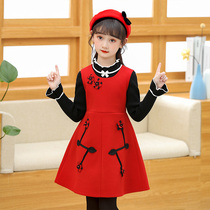 Girls dress autumn new childrens princess skirt foreign style hairy spring and autumn two-piece vest skirt suit childrens clothing