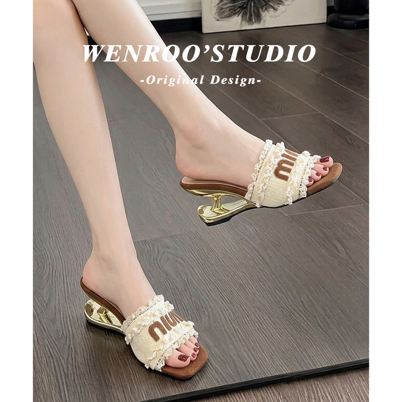French-Style Niche Lace High-Heeled Sandals for Women, Summer Outerwear, 2026 New Style, Very Beautiful Open-Toe Wedge Flip-Flops