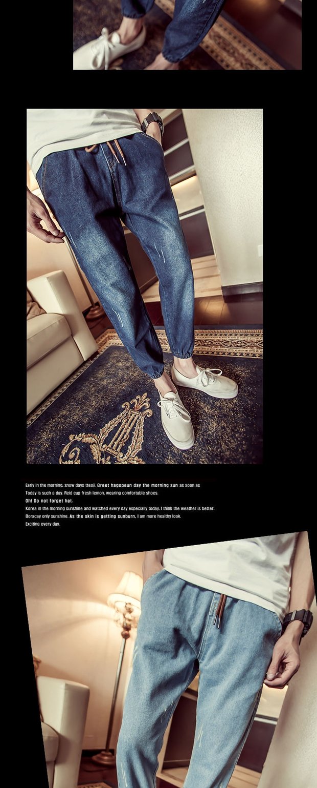 Chàng trai tinh thần xã hội giá rẻ size nhỏ S bó sát lỗ chín điểm quần jeans nam Slim co rút chân bếp quần shop thời trang nam
