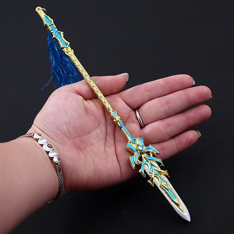 Douluo animation surrounding mainland metal weapon model Tang No. 3 telescopic version Blue Silver Overlord gun alloy pendant