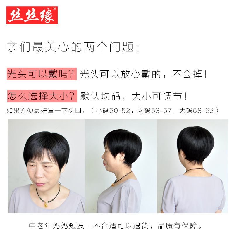 Elderly Wig Female Short Hair Black Middle Aged Real Hair Realistic