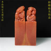 Shoushan Stone Red Stone Seal Octopus Gold Stone Seal Engraving and calligraphy and calligraphy Name Qingtian lettering ancient and playful collection Positive ancient beast