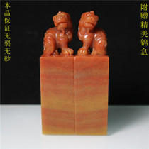 Shoushan Stone Red Stone Seal Octopus Gold Stone Seal Engraving and calligraphy and calligraphy Name Qingtian lettering ancient and playful collection Positive ancient beast