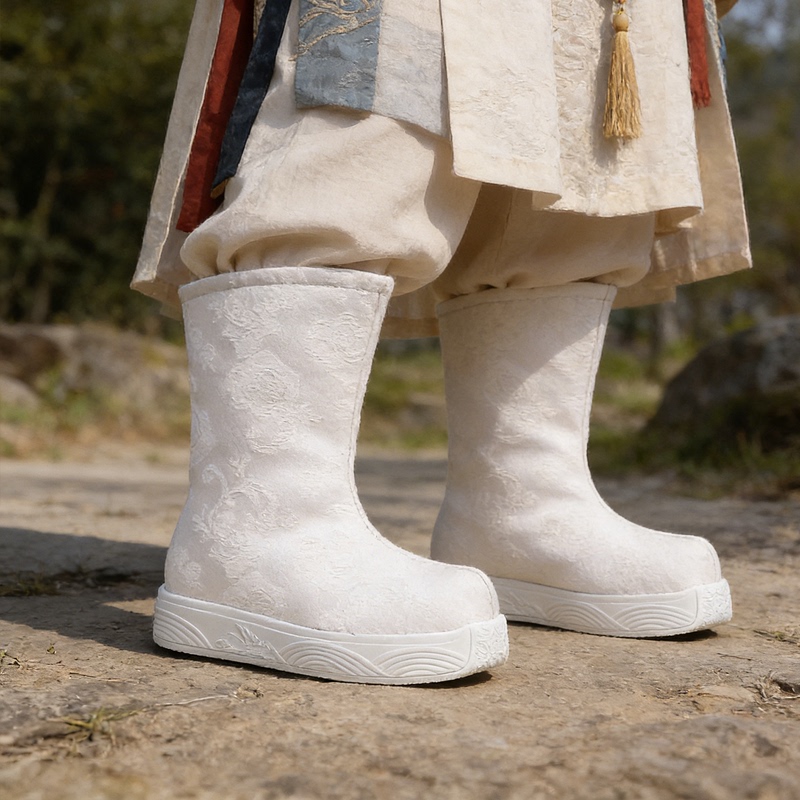 Men's and Women's Height-Increasing Hanfu Boots, Ancient Style Thick-Soled Boots, Traditional Pointed-Toe Shoes, Long Official Boots, Cosplay Filming Cloth Boots