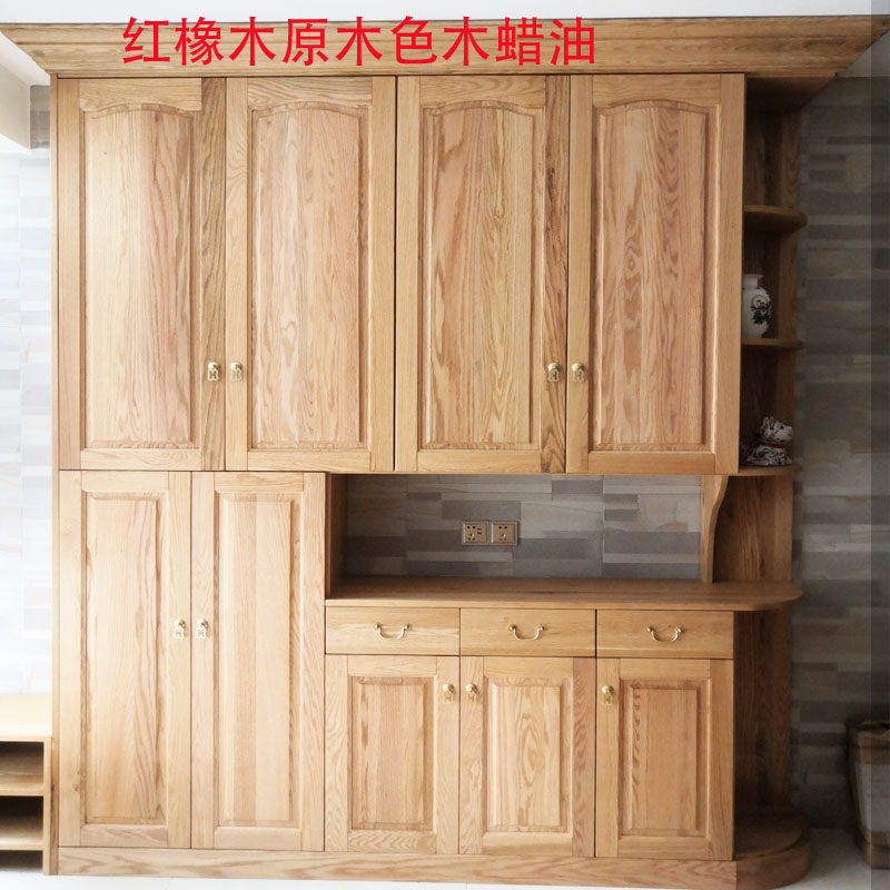 Guangzhou door-to-door measuring full red oak white wood rubber pine wood full log solid wood wardrobe whole house custom whole