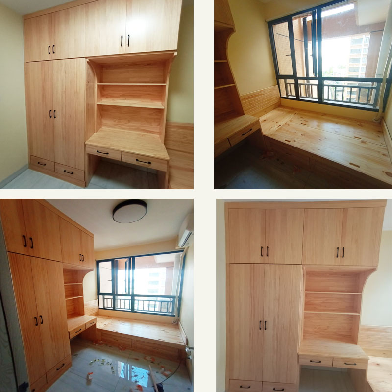 Wardrobe full-solid raw pine wood minimalist modern large closet Ramen Main bedroom Balcony Corner Overall Full House Customize
