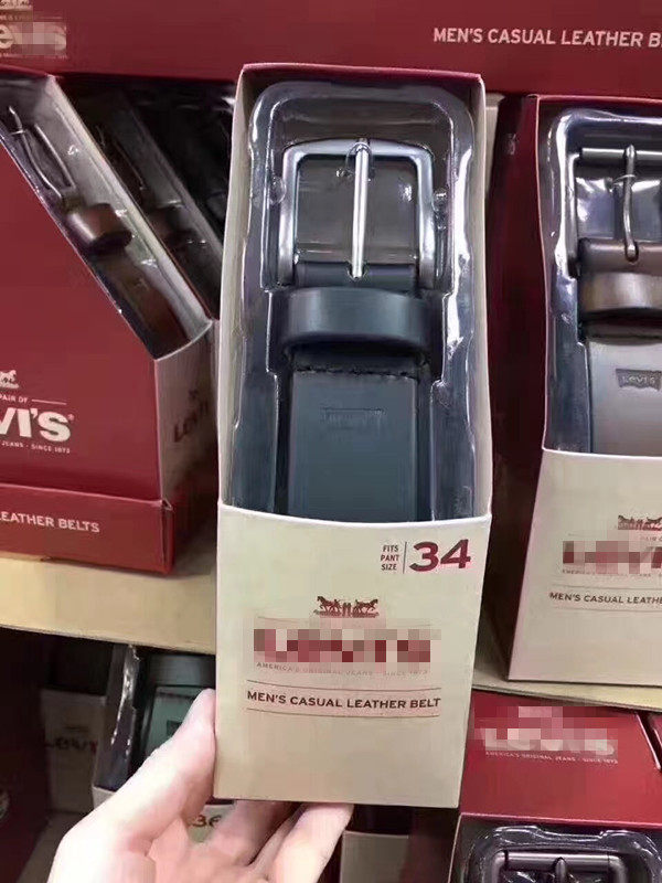 American Straight Mail Le*vis Men Genuine Leather Strap Gift Box Fitted Cow Leather Classic