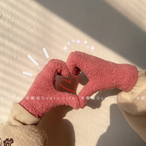 Korean chic temperament gentle Korean ins early Autumn Cashmere gloves female warm gloves female Five Finger cycling gloves