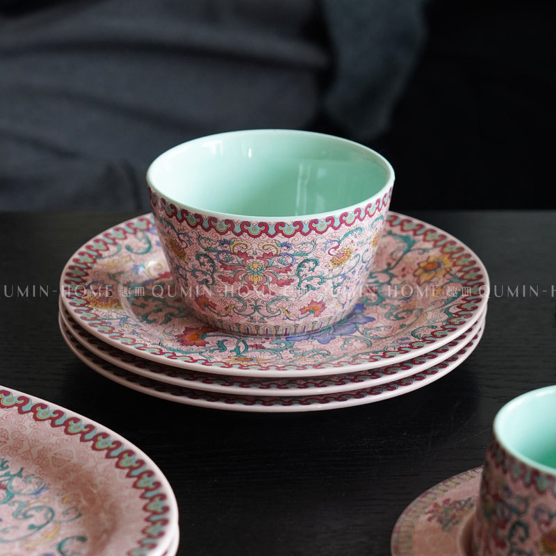 Fun Plate Creative Chinese Retro Ceramic Tableware Set for Home Use, Single Person Rice Bowl, Fruit Salad Bowl, Instant Noodle Bowl