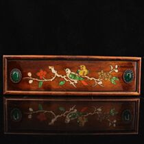 Antique antique miscellaneous pear wood carved inlaid gemstone flower and bird jewelry box ornaments Rural old goods collectibles