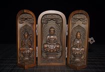 Antique Antique miscellaneous Hand carved boxwood Western Three Holy Buddhas Three open box home decoration collection