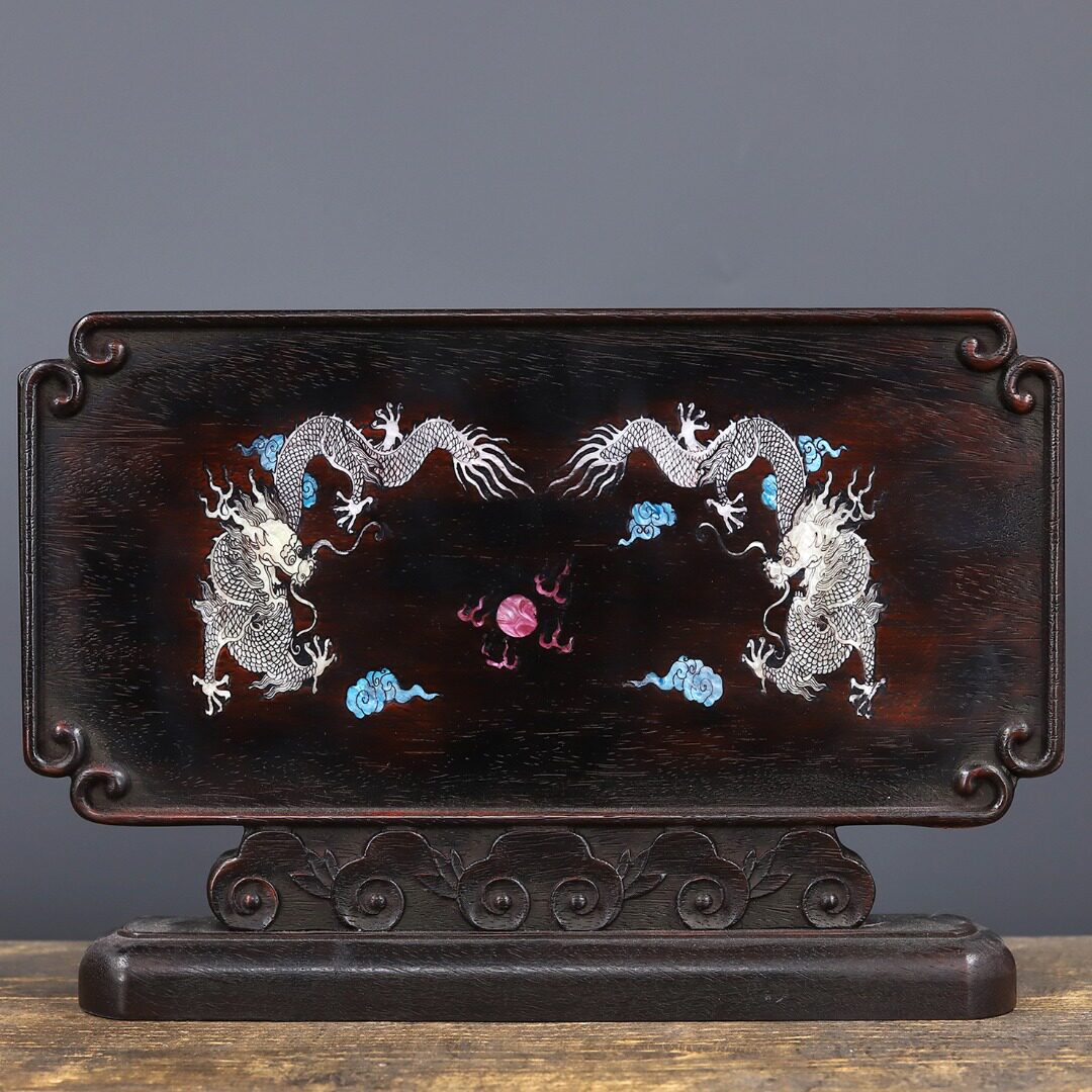 Ancient Play Miscellaneous Antique Wood Ware Old Objects Old Goods Collection Red Acid Branches Wood Inlaid Shells Twin Dragon Drama Beads Screen Pendulum Pieces