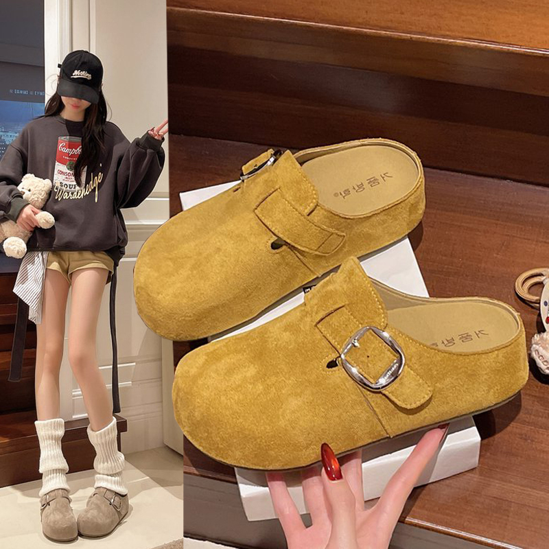 Thick-Soled Birkenstock-Style Slippers for Women, Suitable for Outdoor Wear, 2026 Spring New Model, Very Attractive, Yellow, Height-Increasing, Closed-Toe Half-Slippers